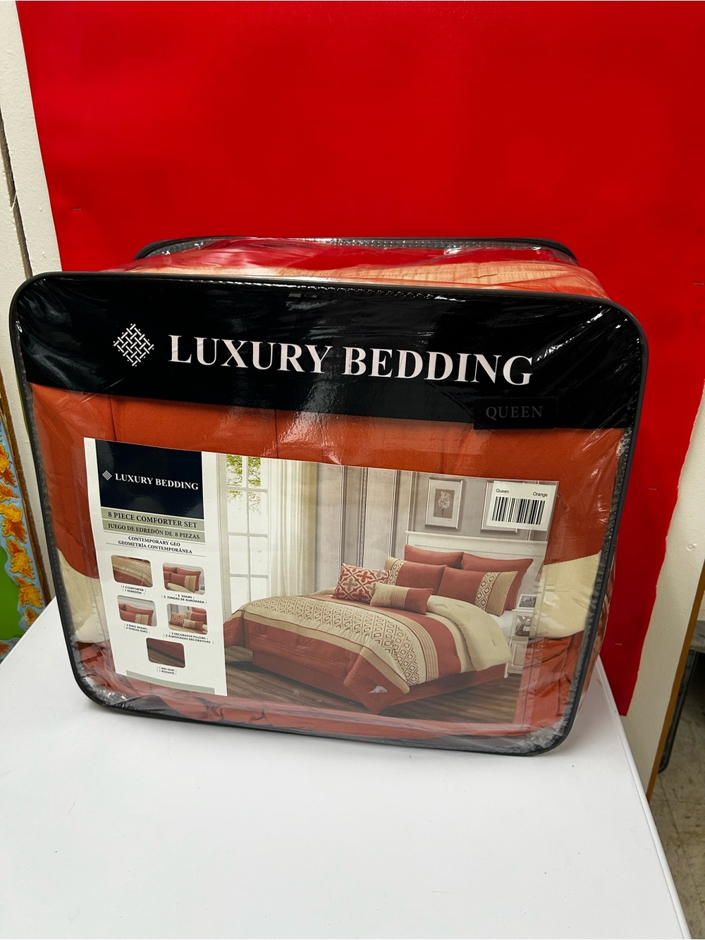 Queen Comforter Set in Rust Red